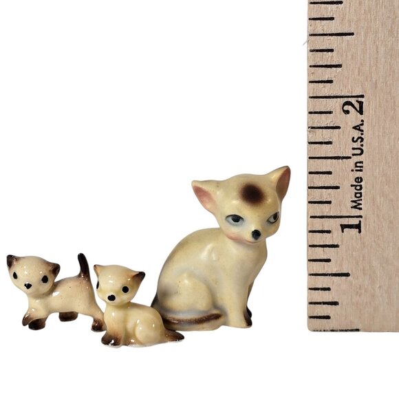 Vintage Hagen Renaker Siamese Cat Family Trio Miniature Figurines Mom & 2 Kitten - Picture 6 of 6
